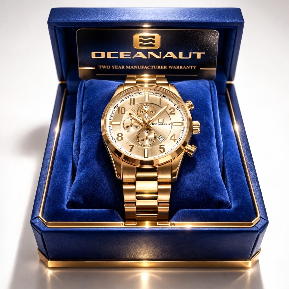 🆕️Oceanaut Gold Chronograph Men's Luxury Watch Stainless Steel Box & Warranty